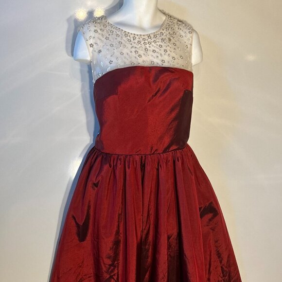 Wine Iridescent Taffeta Formal with Sheer Illusion beaded bodice formal prom - Picture 3 of 9